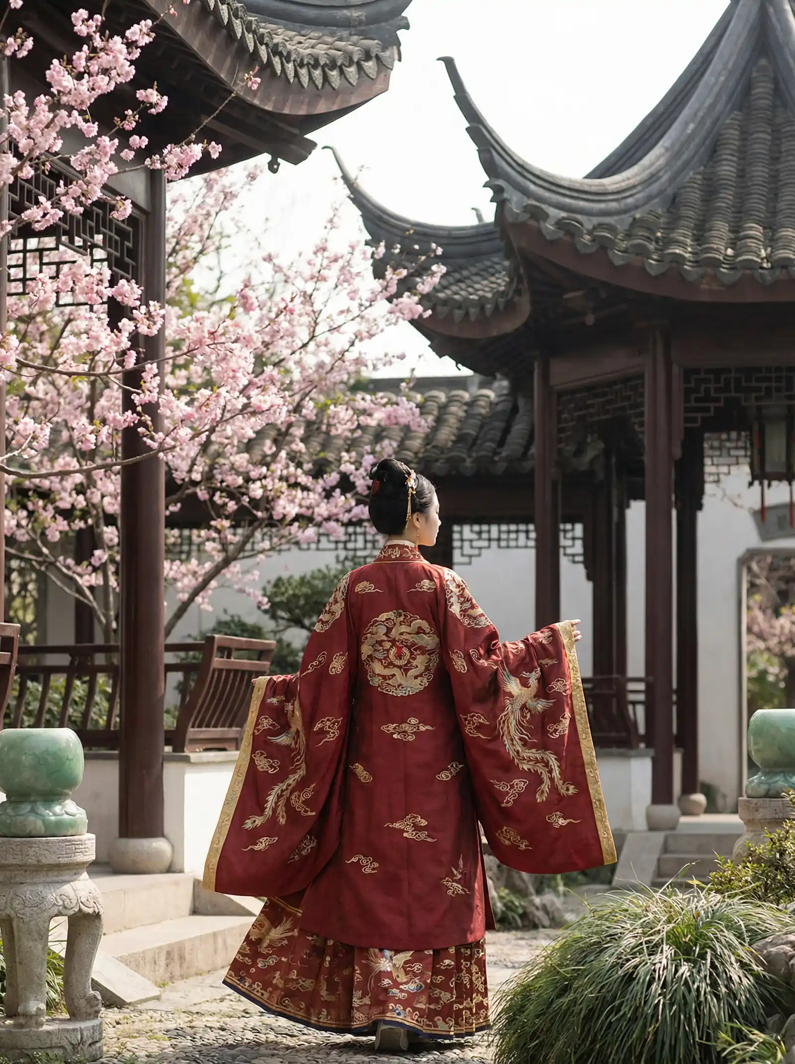 非会员试看60秒体验 明制汉服红色凤凰刺绣